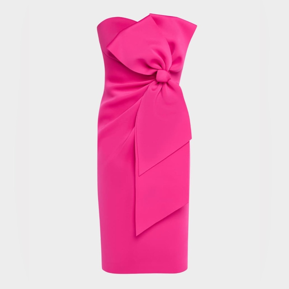 Badgley Mishka Strapless Bow-Front Bodycon Dress hot pink